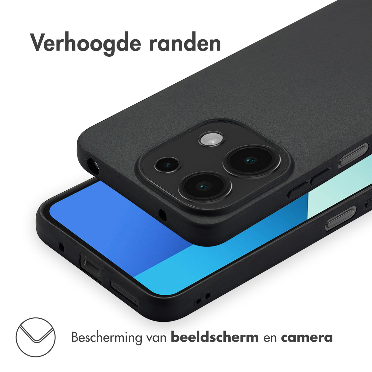 Coque noire avec bords surélevés protège l'écran et l'appareil photo.