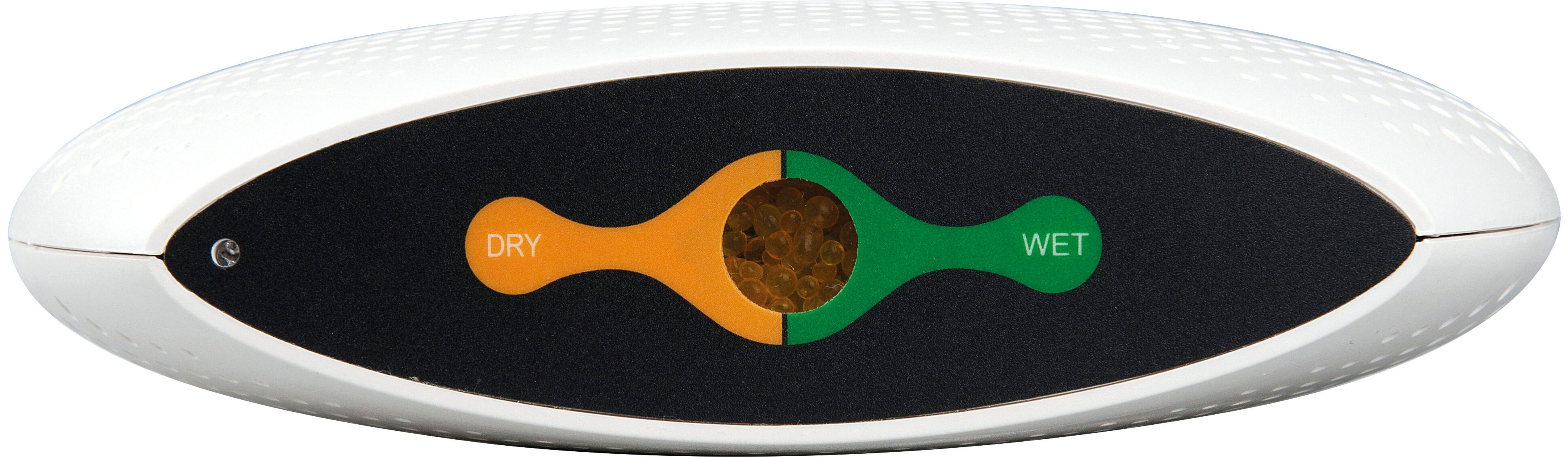 Appareil blanc avec indicateurs Sec et Humide. Couleurs orange et vert présentes.