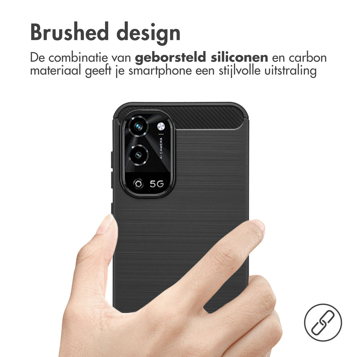 Coque de téléphone noire. Texte : La combinaison de silicone brossé et de carbone donne un look élégant.