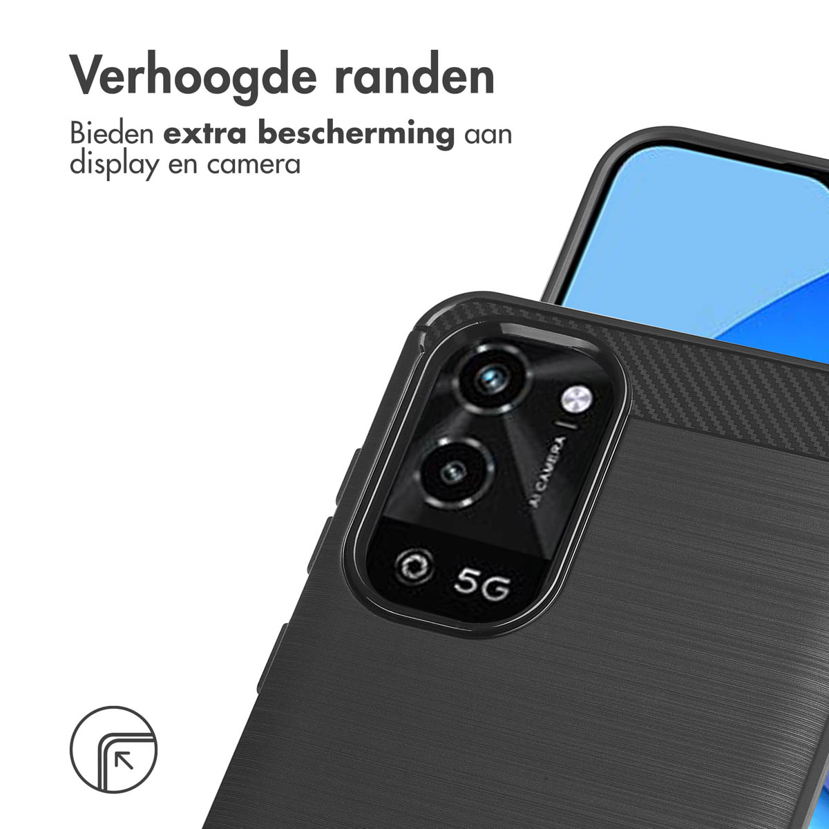 Coque de téléphone noire avec bords surélevés. Téléphone avec plusieurs caméras. Fond sombre.