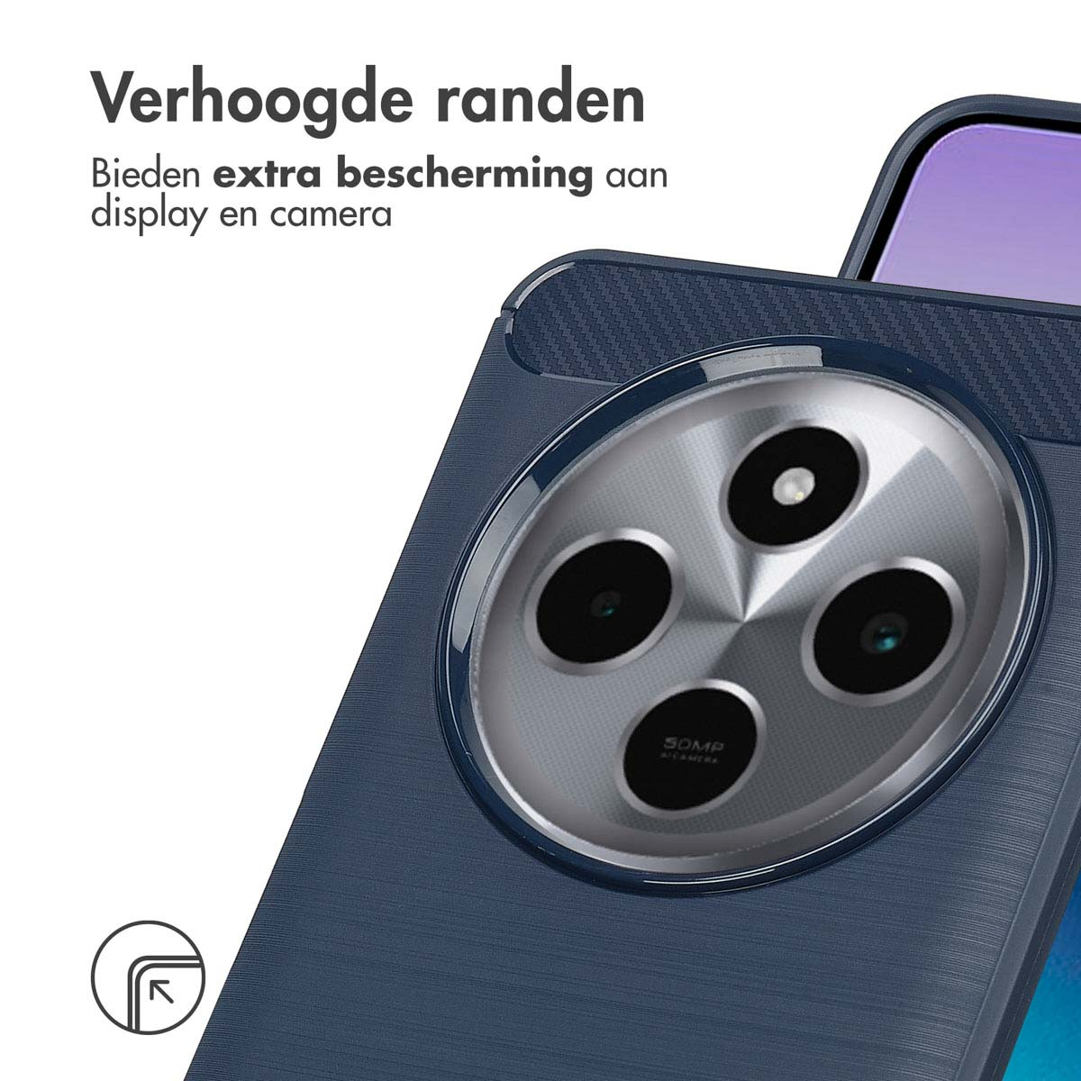 Coque de téléphone bleue. Gros plan de la caméra du téléphone et bords surélevés.