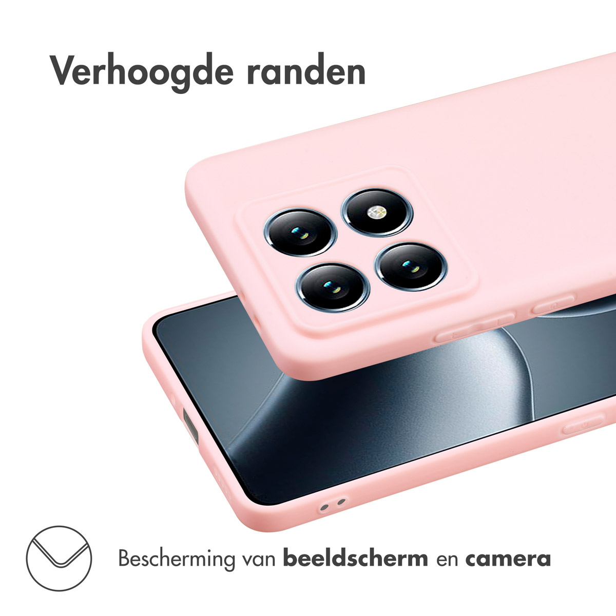 Coque de téléphone rose, montrant un téléphone avec quatre lentilles d'appareil photo.