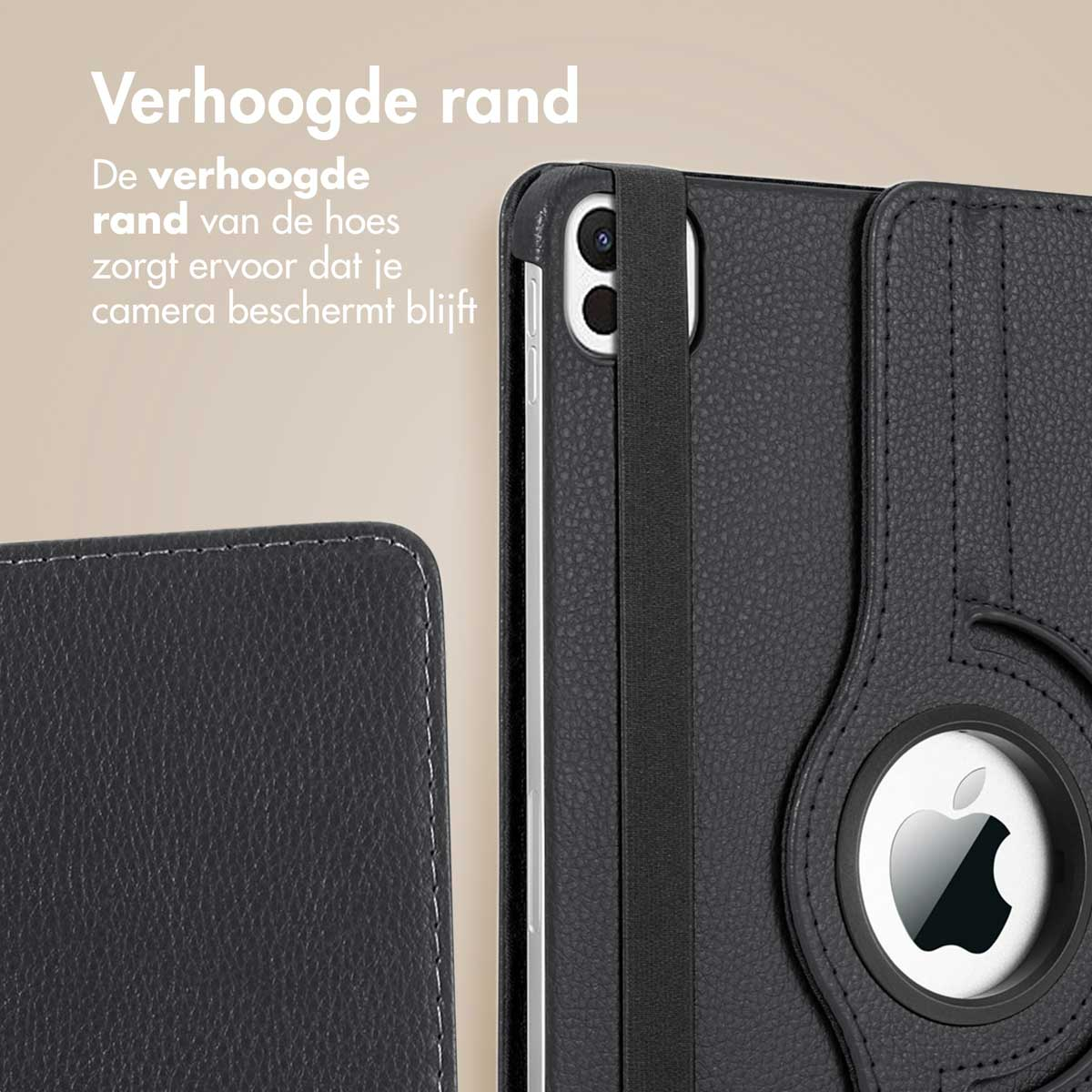 Tablethoes, zwart, met een zwarte elastische band. De camera is zichtbaar.