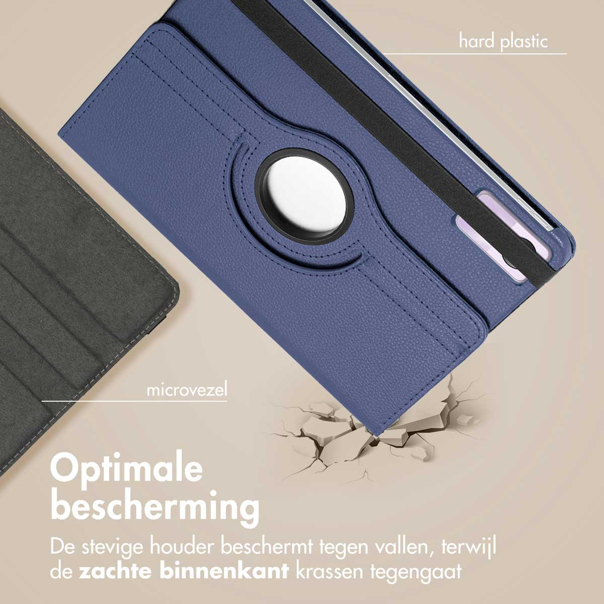 Blue tablet case with a black elastic band. The case is in two parts.