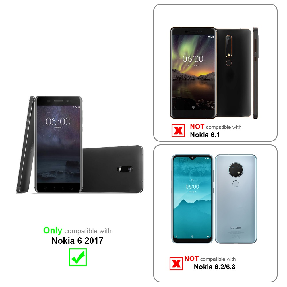 Un confronto tra due telefoni, compatibile con Nokia 6 2017, non compatibile con Nokia 6.1 e 6.2/6.3.