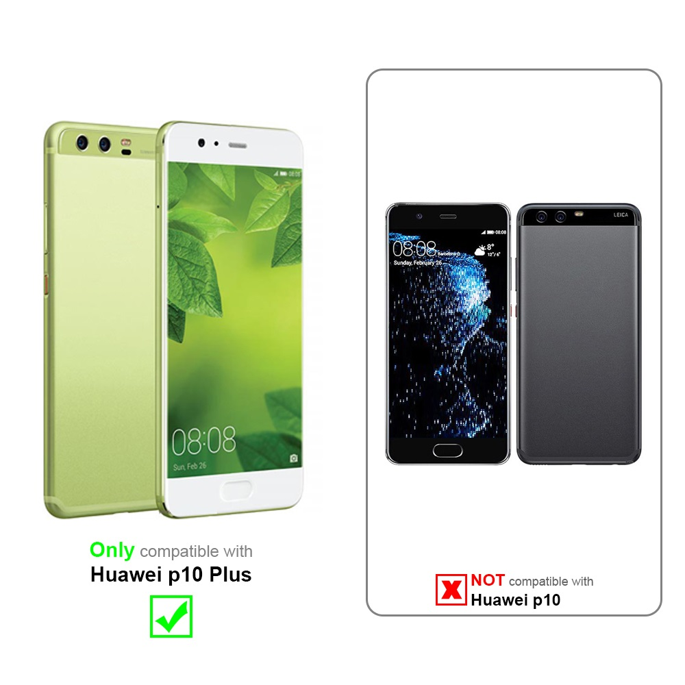 Zwei Telefone, eines grün und eines weiß mit schwarzem Bildschirm. Kompatibel mit Huawei p10 Plus, nicht mit Huawei p10.