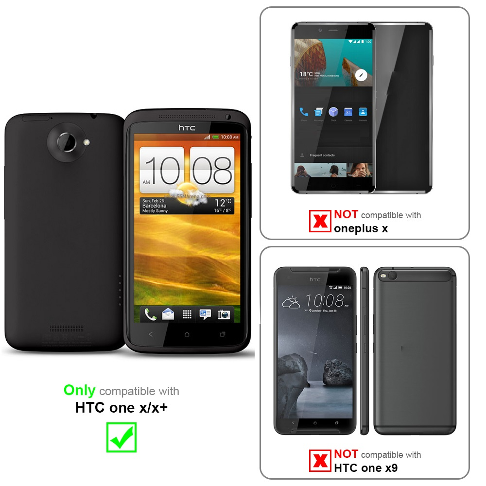 Due telefoni affiancati, con marchio HTC ed etichette di compatibilità.