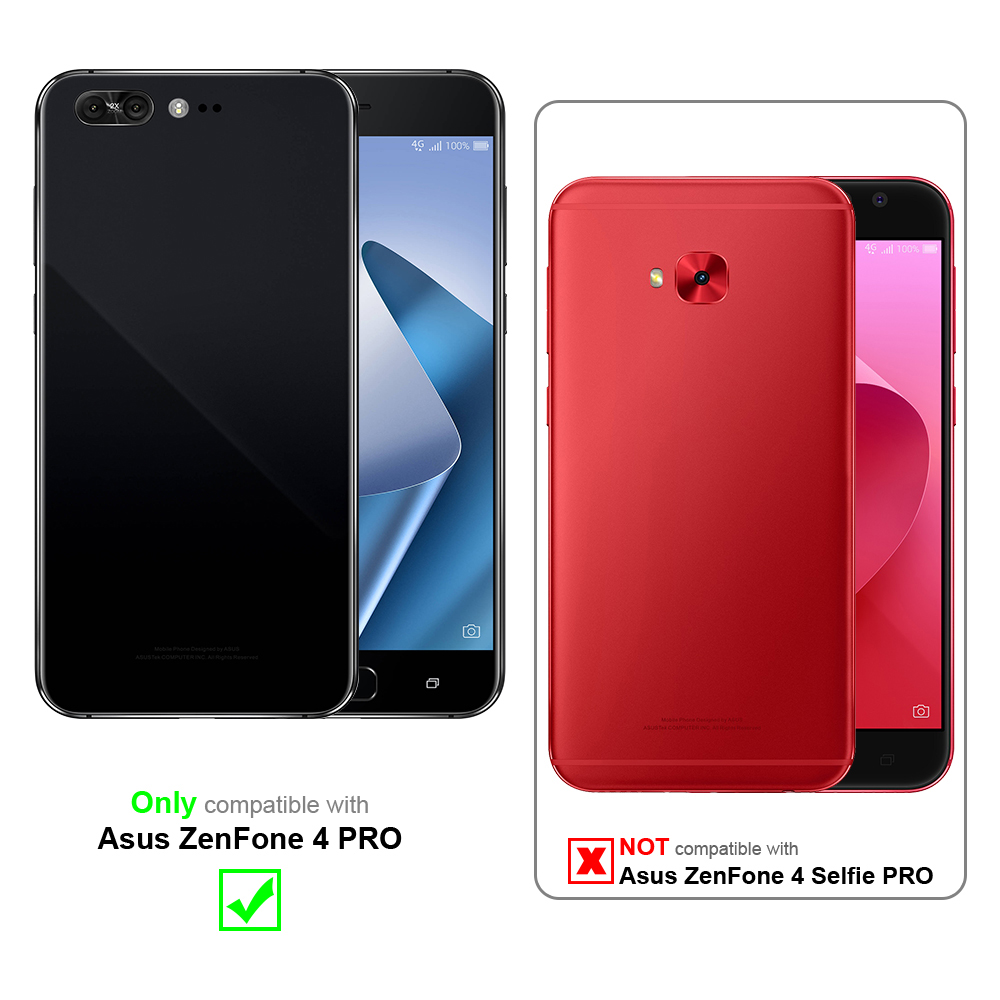 Due smartphone. Uno nero, compatibile con Asus ZenFone 4 Pro. Uno rosso, non compatibile.
