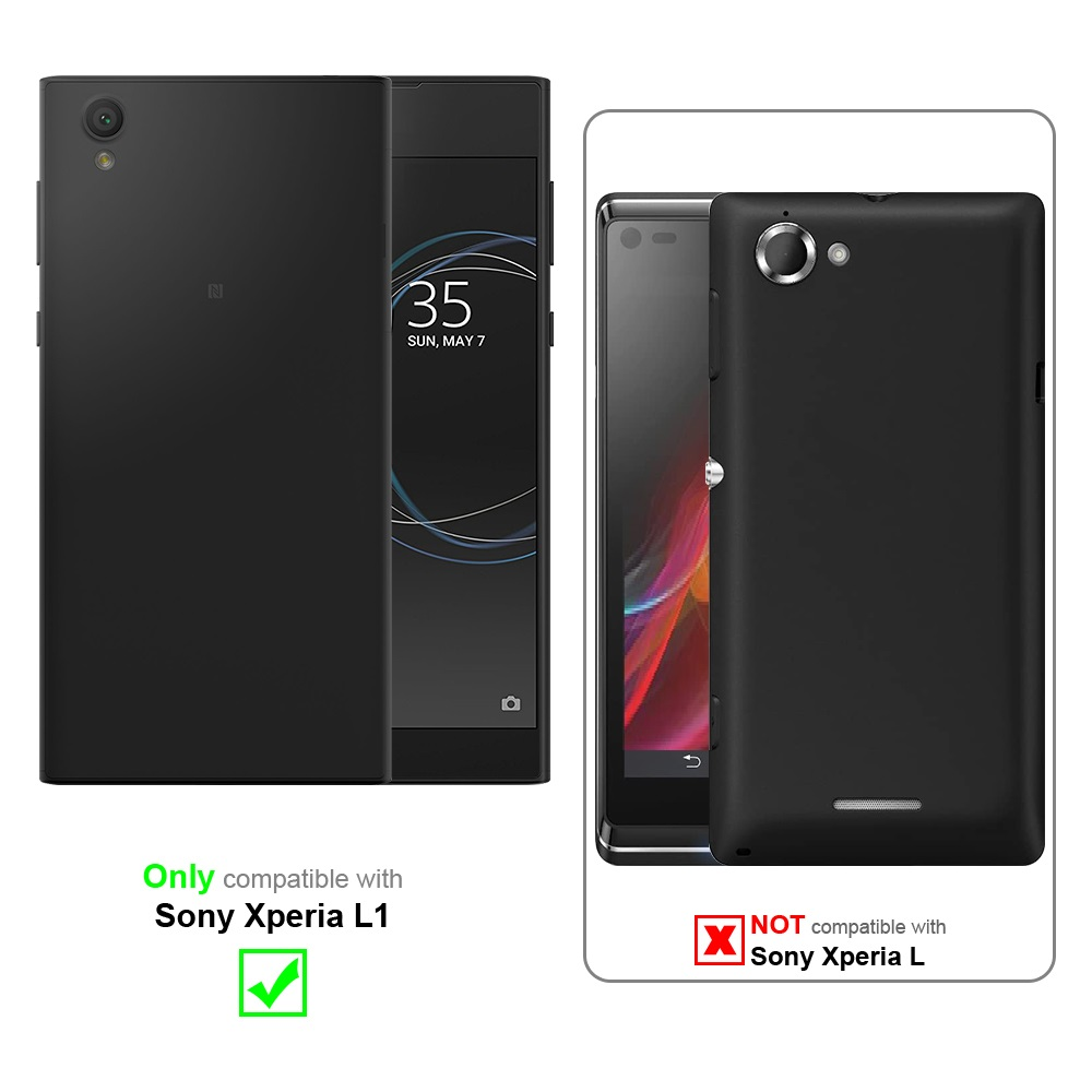 Handyhüllen-Vergleich für Sony Xperia L1. Kompatible Hülle ist schwarz; andere Hüllen sind inkompatibel.