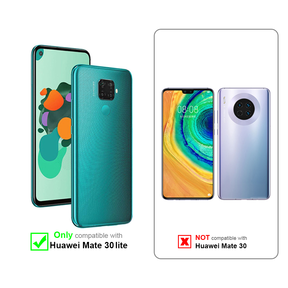 Due telefoni affiancati. Uno è verde acqua e compatibile con Huawei Mate 30 lite, l'altro no.