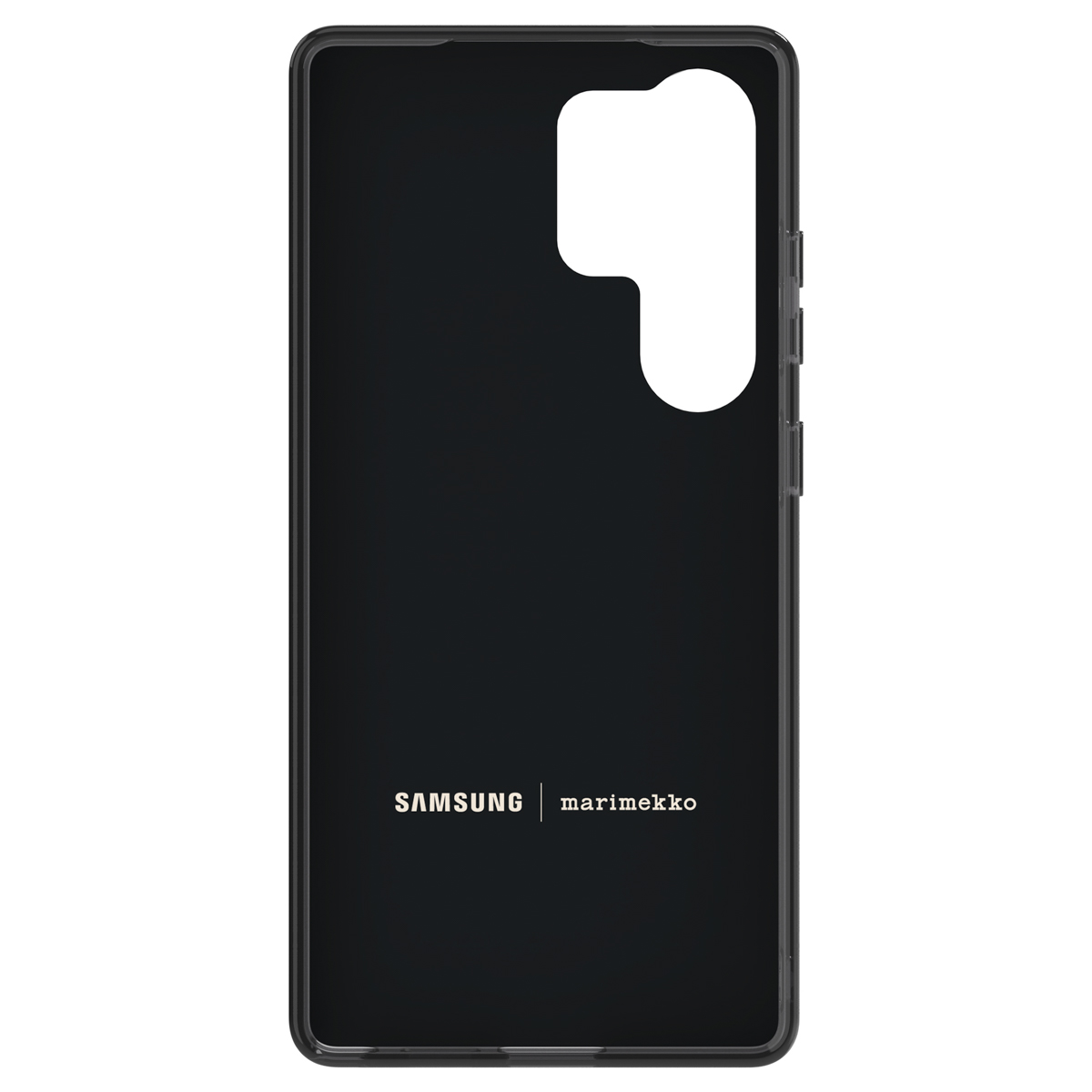 Schwarze Handyhülle mit SAMSUNG und marimekko Logo.