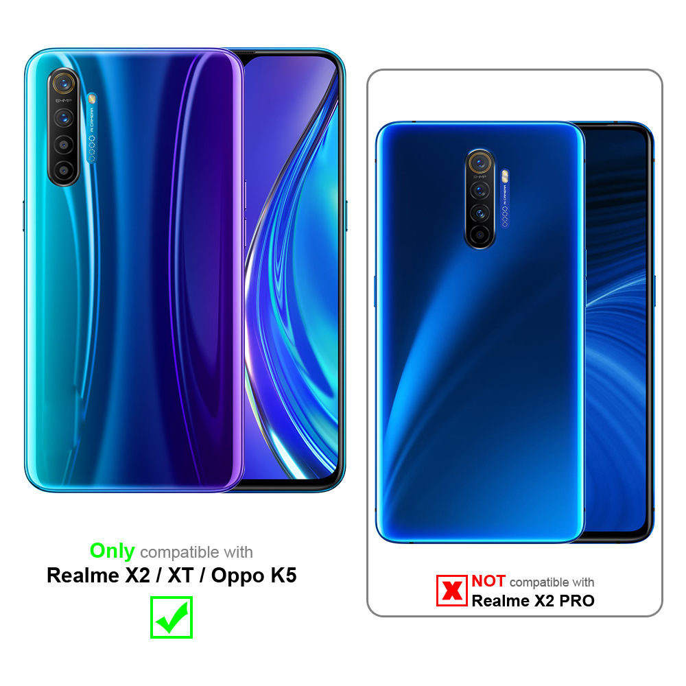 Due telefoni con custodie. Uno è compatibile con Realme X2/XT/Oppo K5. L'altro non è compatibile con Realme X2 PRO.