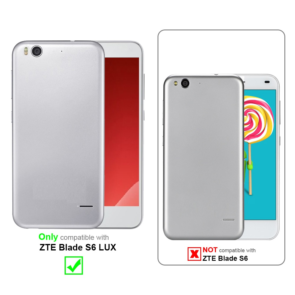 Zwei Telefone, eines silber und eines weiß. Kompatibel mit ZTE Blade S6 LUX, nicht ZTE Blade S6.