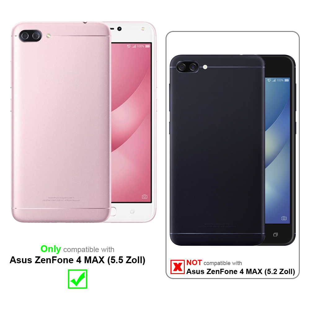 Due telefoni, rosa e bianco. Il testo dice che funziona solo con Asus Zenfone 4 MAX (5.5 Zoll).