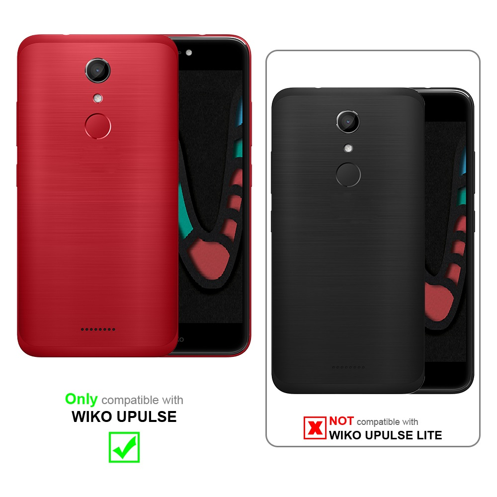 Zwei Telefone, eines rot und eines schwarz, wobei das rote mit Wiko Upulse kompatibel ist, das andere nicht.