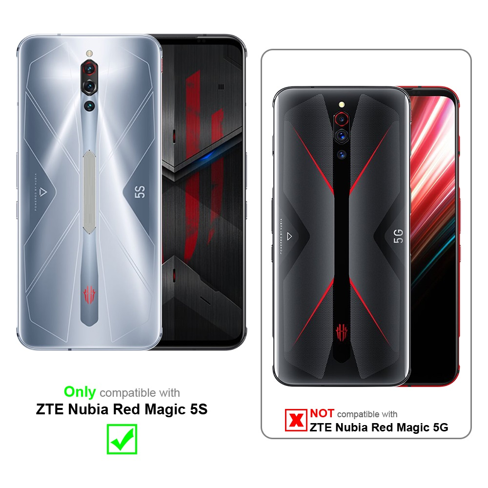 ZTE-Telefon: Kompatibel mit Nubia Red Magic 5S. Andere Modelle nicht. Silberne und schwarze Telefone werden gezeigt.