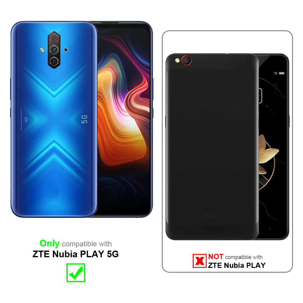Zwei Telefone. Eines blau, eines schwarz. Text zeigt Kompatibilität nur für das blaue Telefon an.