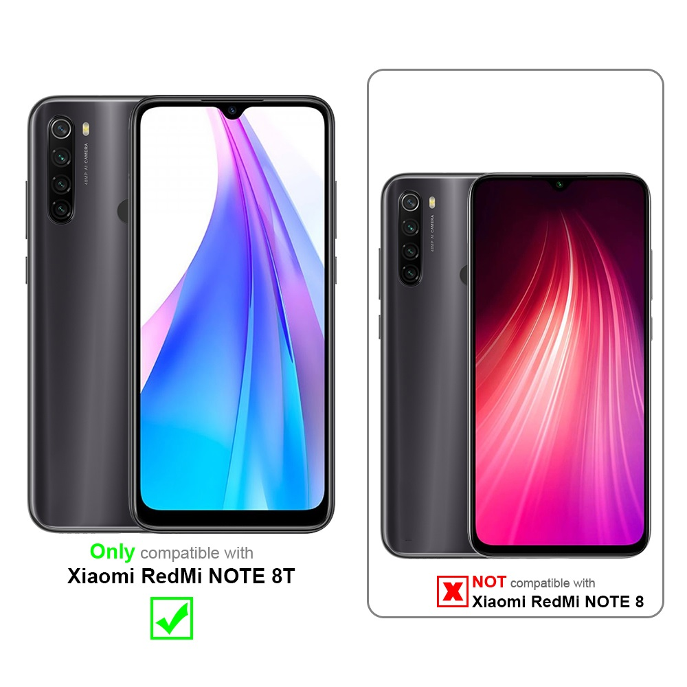 Zwei graue Telefone. Eines mit der Aufschrift Redmi NOTE 8T, das andere mit Redmi NOTE 8. Nur 8T ist kompatibel.
