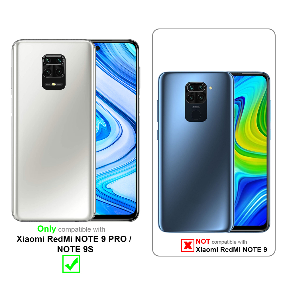 Due telefoni. Uno è argento, compatibile con lo Xiaomi Redmi Note 9S, e l'altro è blu, non compatibile.