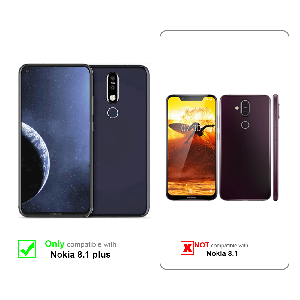 Due telefoni, uno blu, uno nero, visualizzano uno schermo. Il testo indica compatibilità.