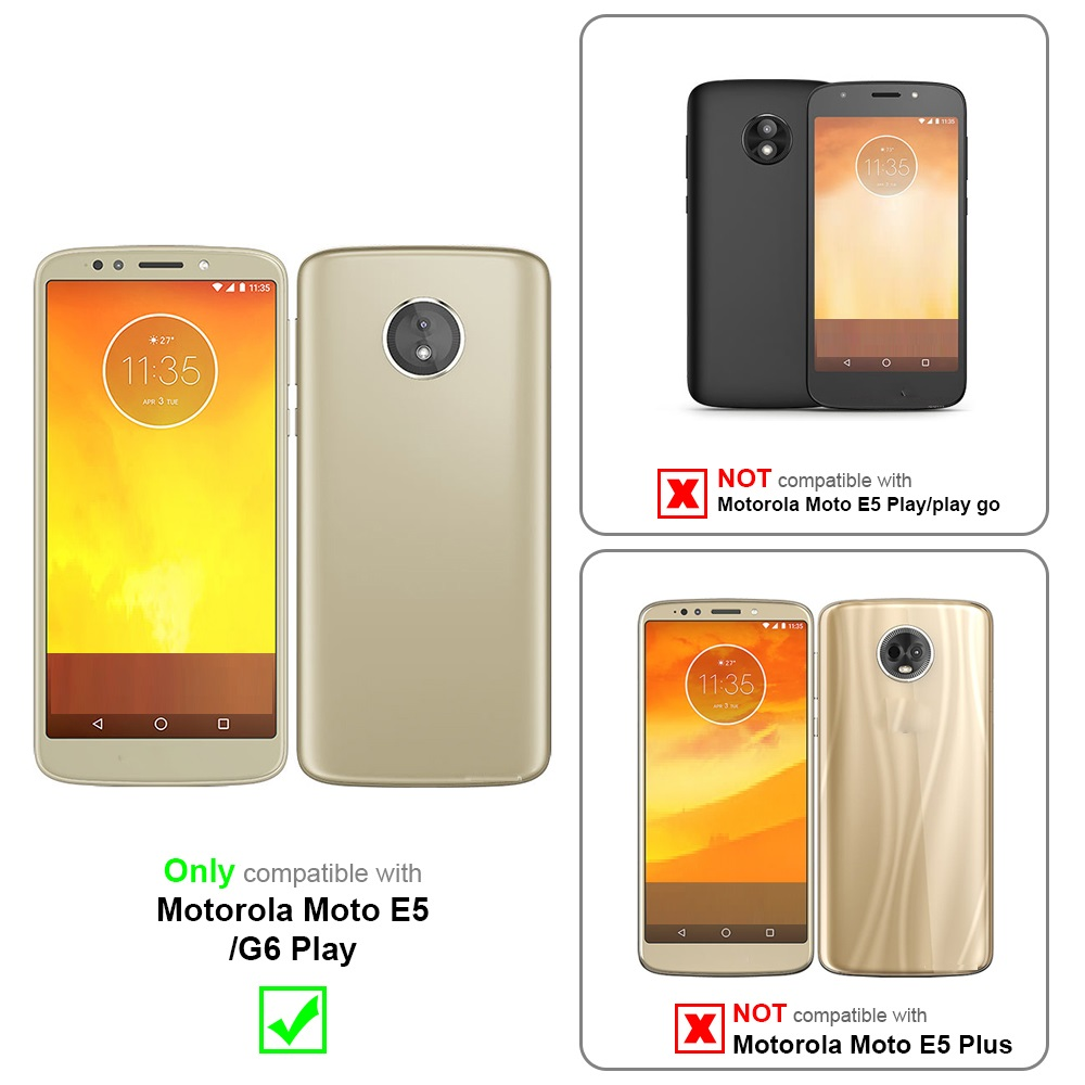 Due telefoni e informazioni sulla compatibilità. Solo Motorola Moto E5 /G6 Play. Non compatibile con Moto E5 Play/go o E5 Plus.