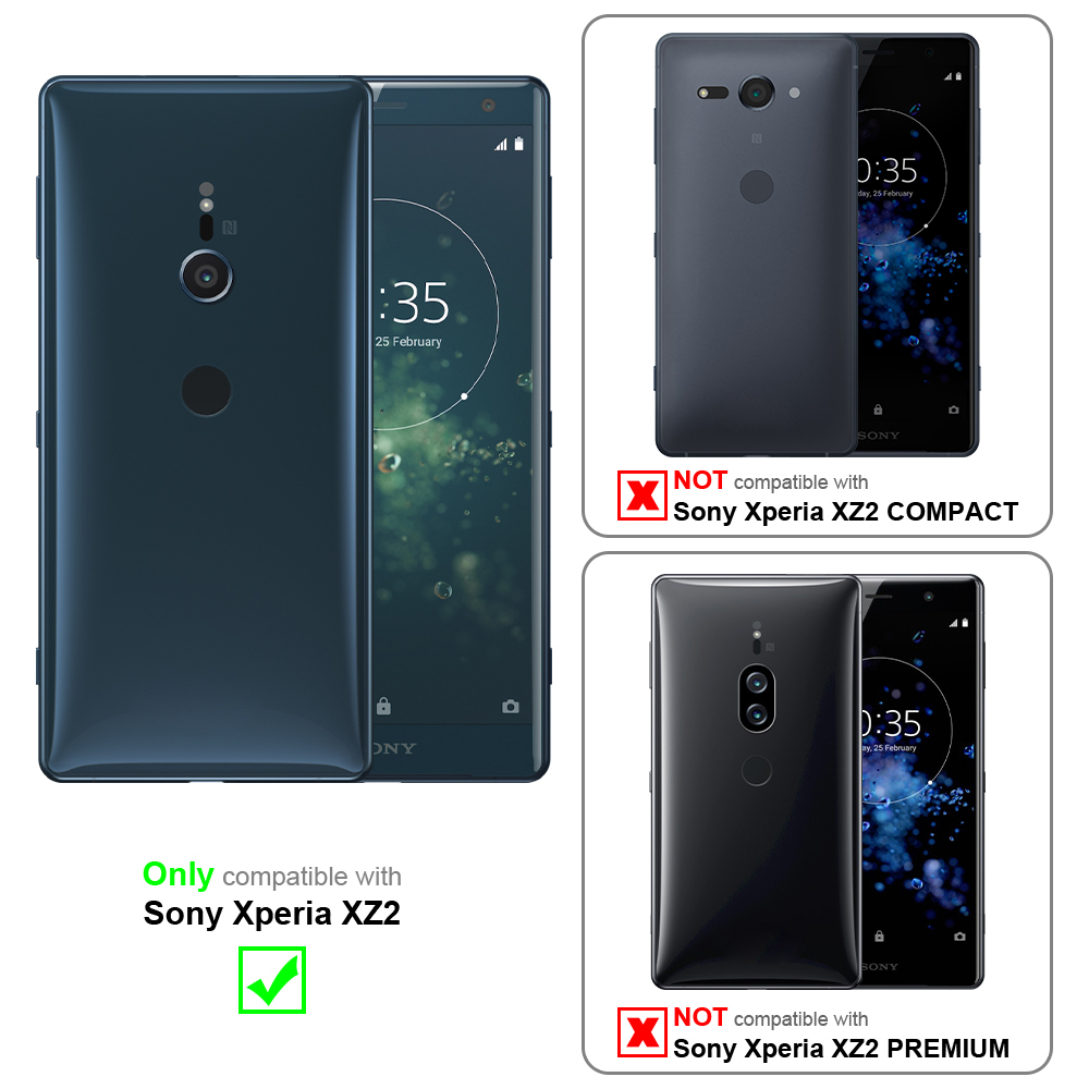 Tre telefoni, blu scuro, nero e nero. Compatibile con Sony Xperia XZ2, non XZ2 COMPACT o PREMIUM.