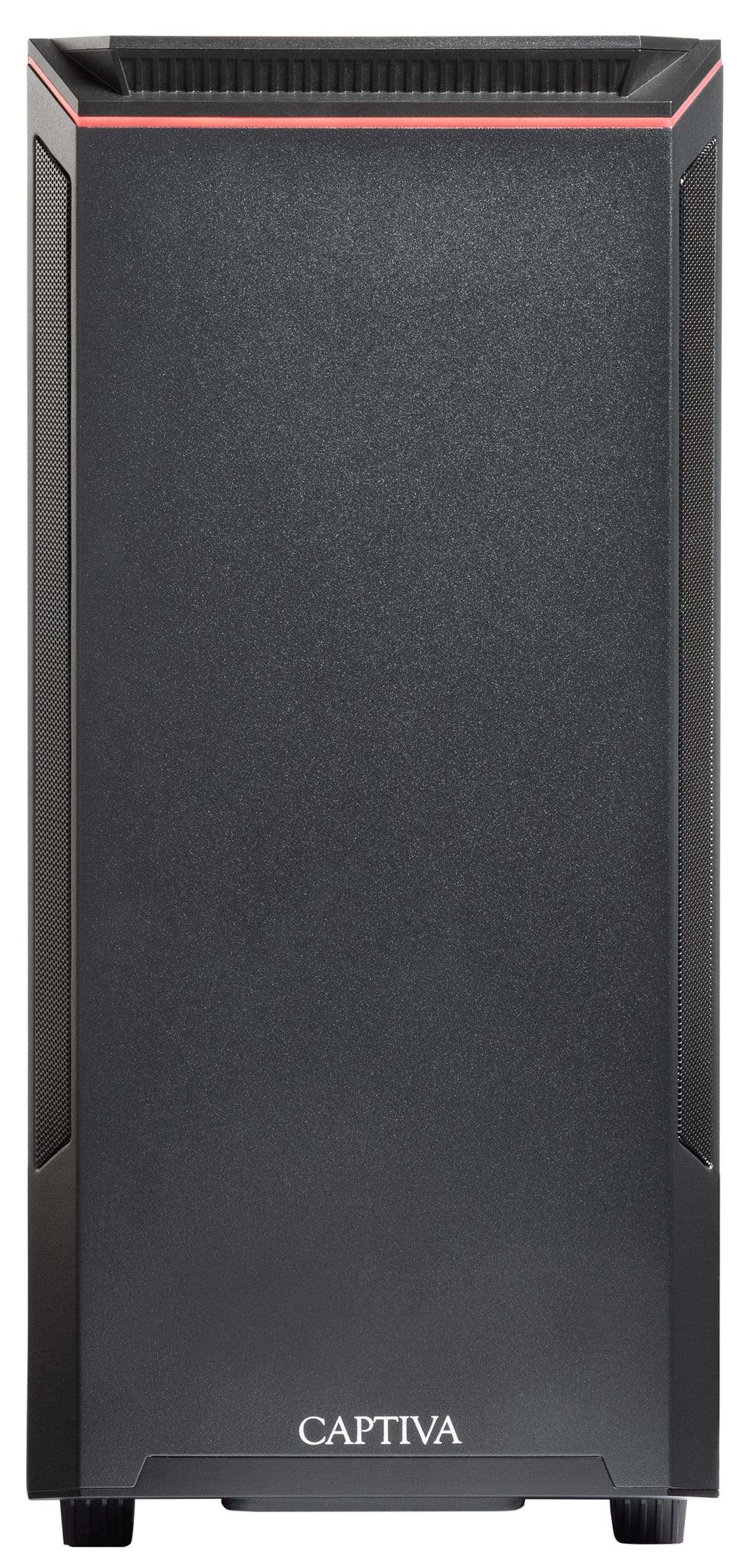 Schwarzes Computergehäuse mit roter Zierleiste. Es trägt den Schriftzug Captiva.