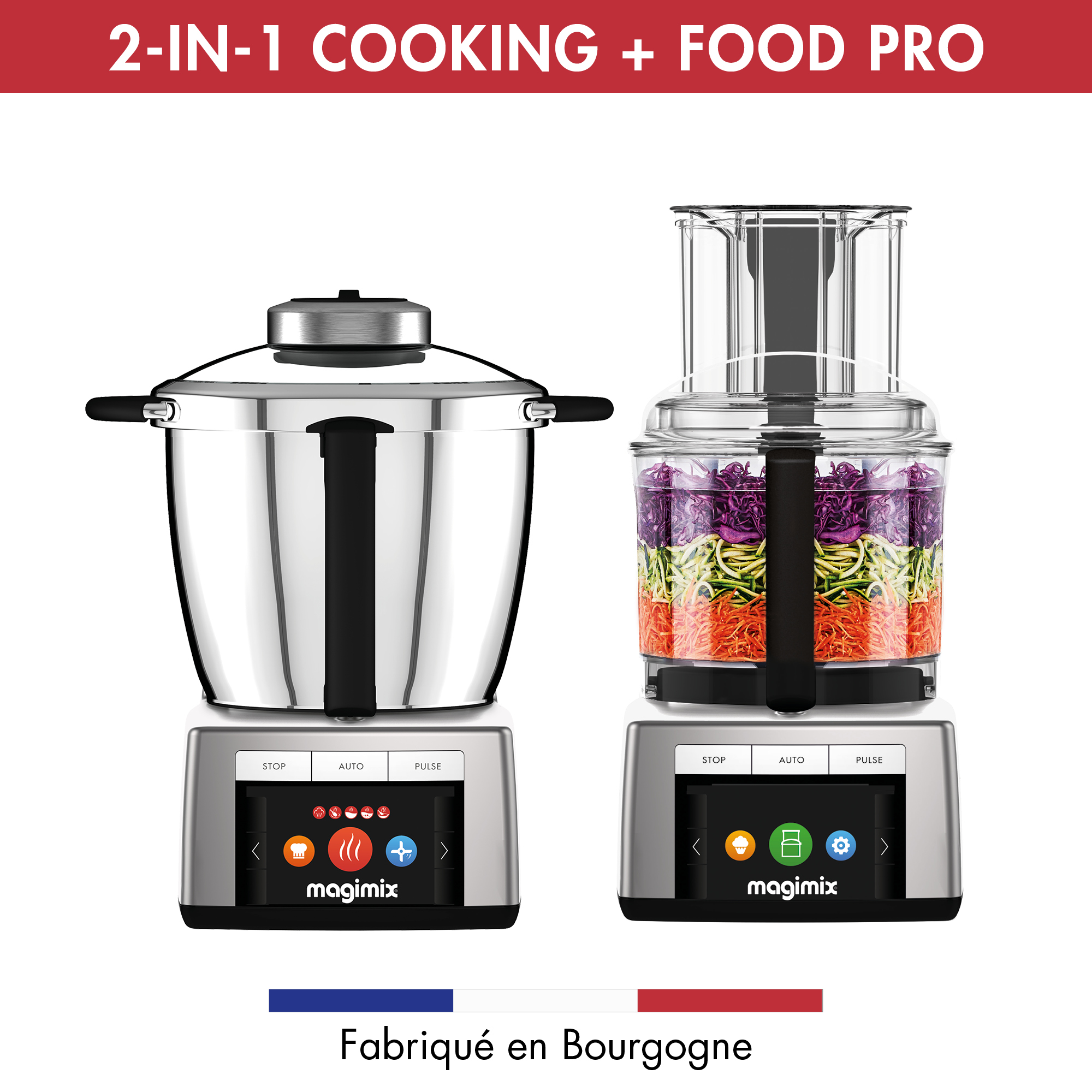 Two kitchen appliances. One is for cooking, the other is for food processing.