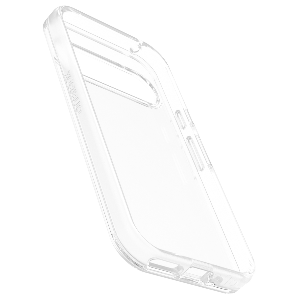 Custodia trasparente per telefono leggermente angolata, con il marchio Otterbox.