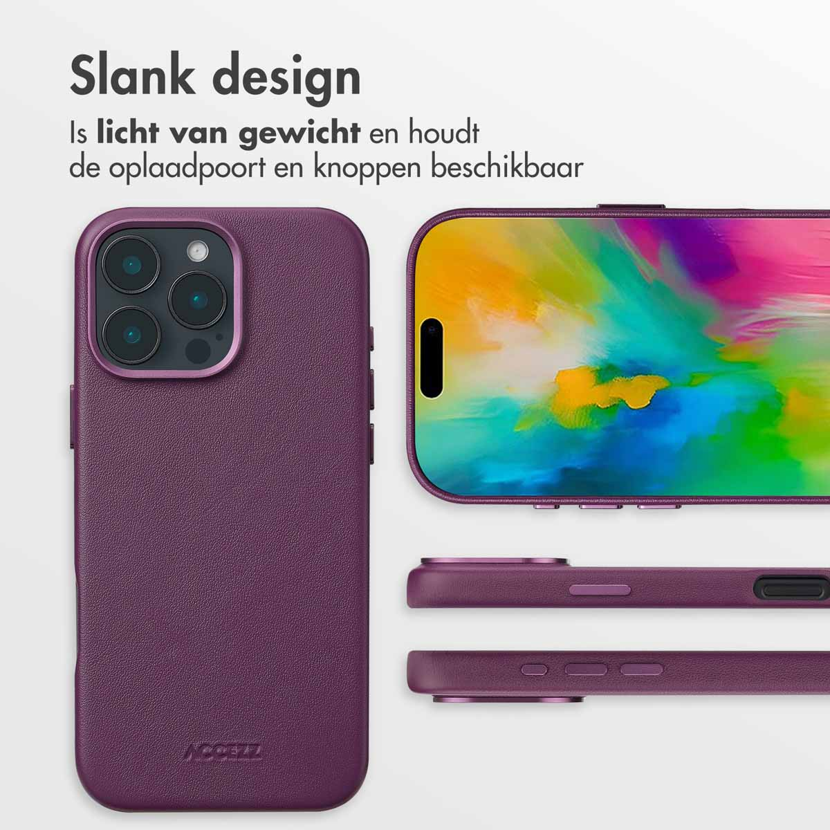 ACCEZZ MagSafe Leather Backcover geschikt voor Apple iPhone 16 Pro Max Telefoonhoesje voor Apple iPhone 16 Pro Max Paars