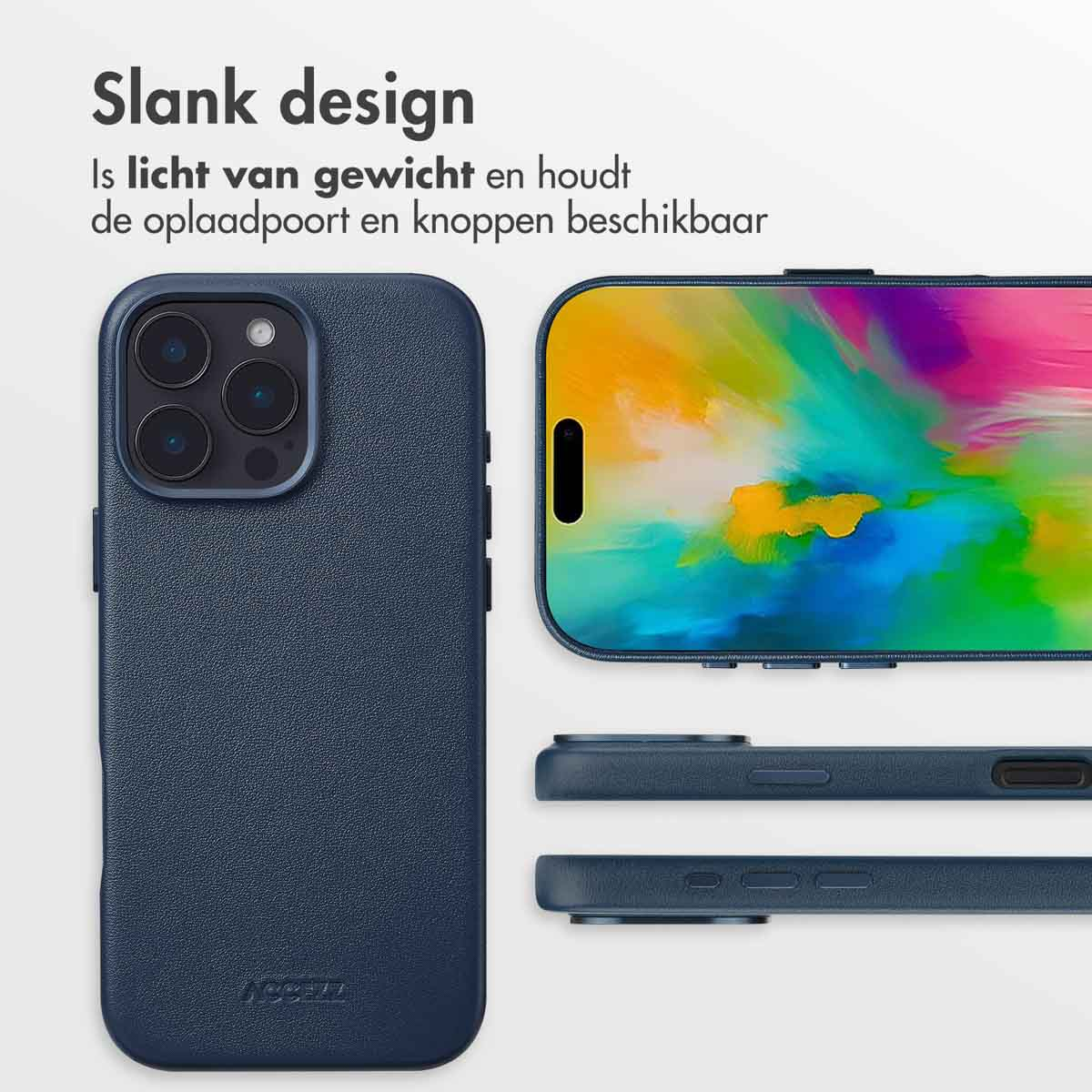 ACCEZZ Leather Backcover Cover per Apple iPhone 16 Pro Max, Blu scuro