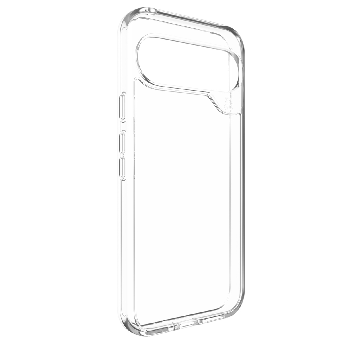 Une coque de téléphone transparente sans téléphone à l'intérieur. La coque montre le contour d'un téléphone.