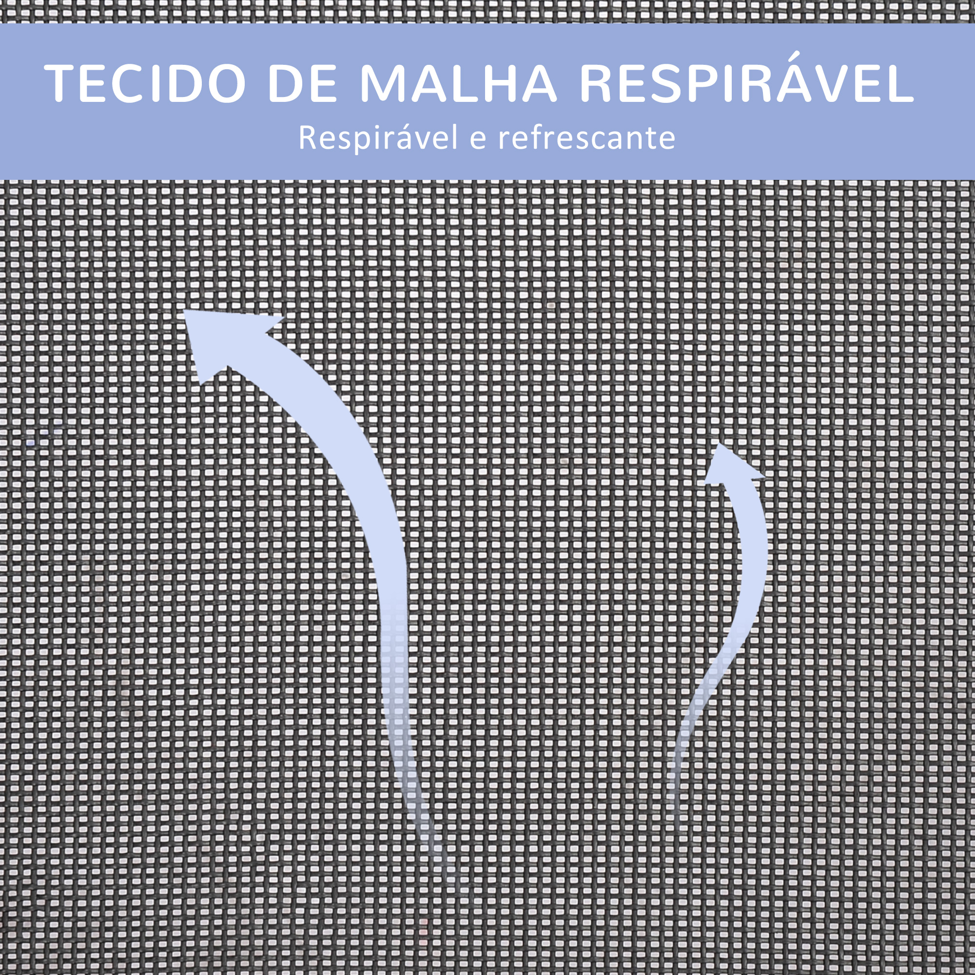 Primer plano de tela de malla transpirable con flechas que muestran el flujo de aire.