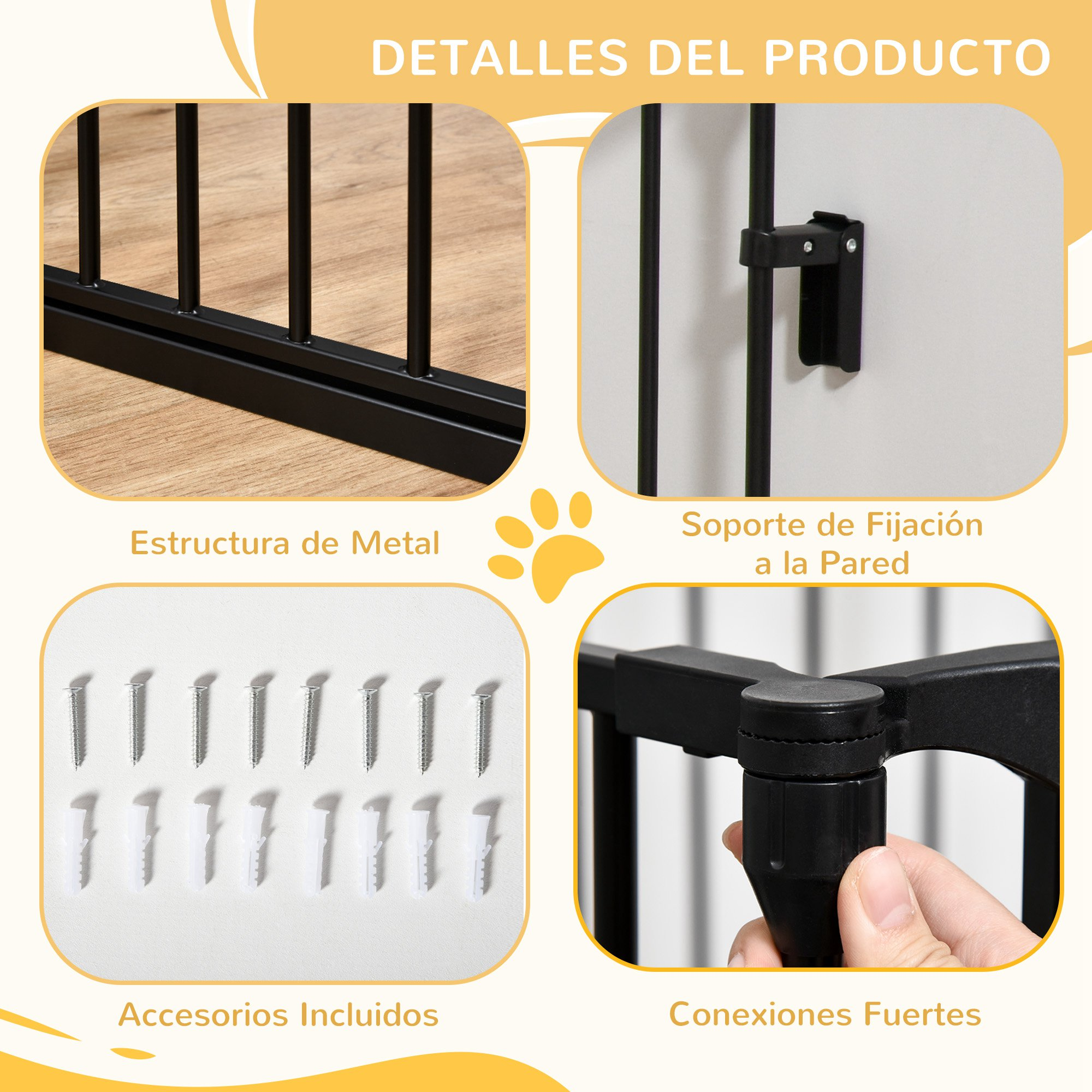 Primer plano de la estructura de la puerta de metal, soporte de montaje, accesorios incluidos y conexiones fuertes.