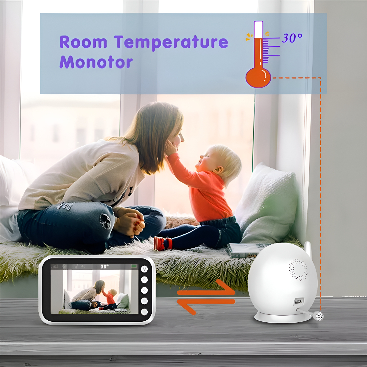 Babyphone, das einen Raumtemperaturmonitor anzeigt.