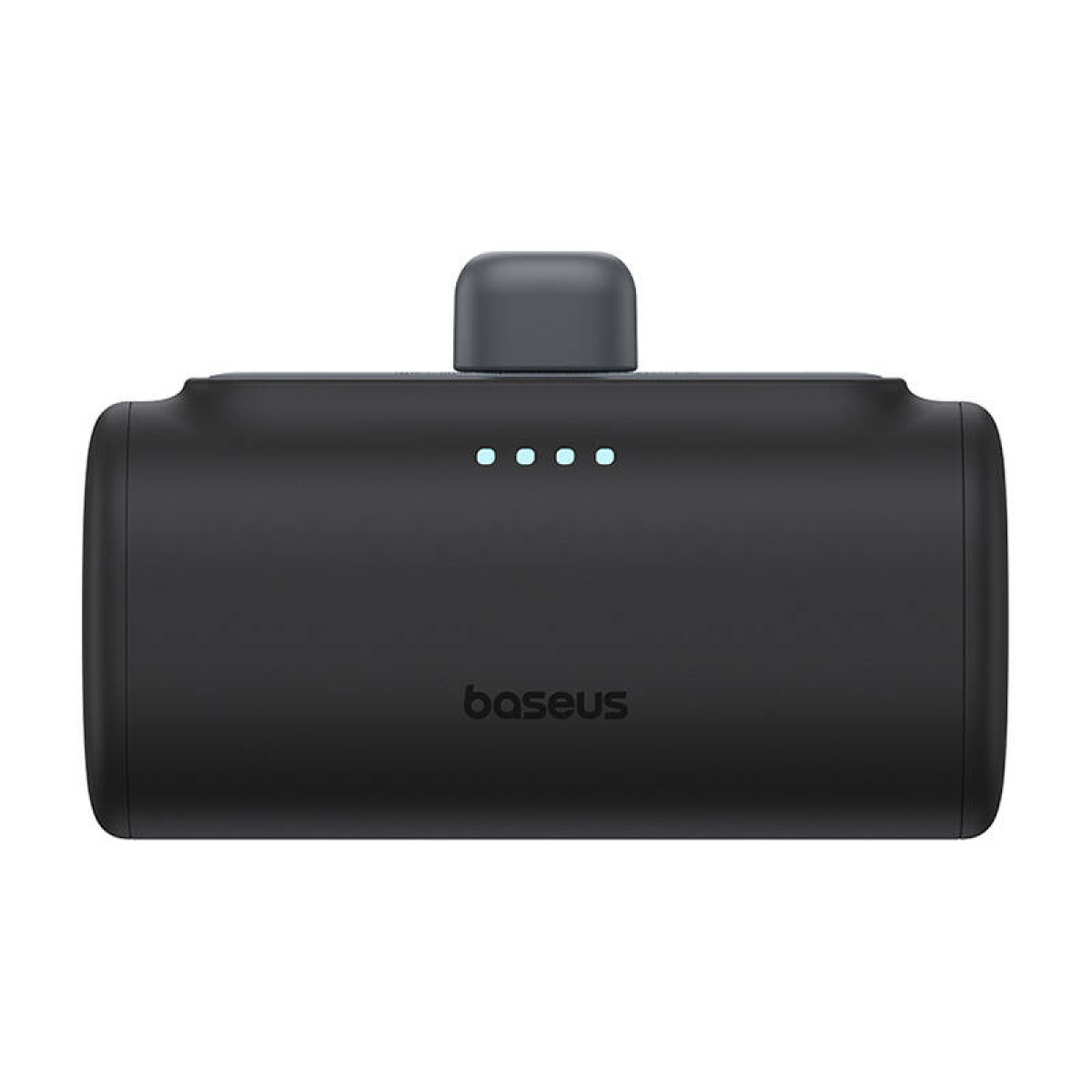 Czarny power bank Baseus z trzema kontrolkami i górnym przyciskiem.