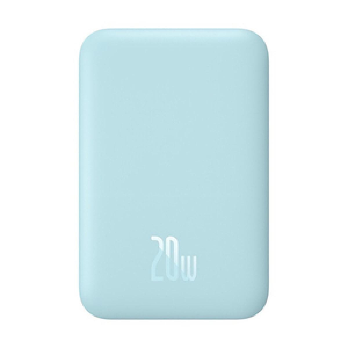 Power bank azzurro chiaro con '20w' stampato sul davanti, forma rettangolare.