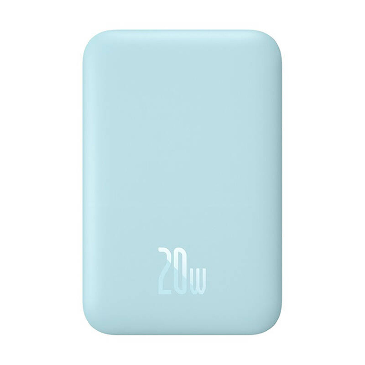 Un power bank azzurro con stampato "20w".