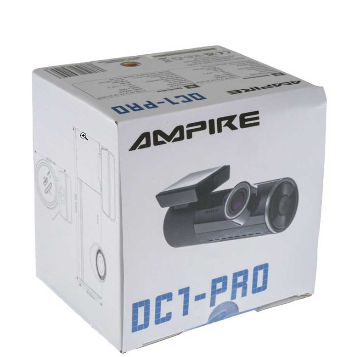 Eine weiße Box mit einer Armaturenbrettkamera und dem Wort 'AMPIRE'.