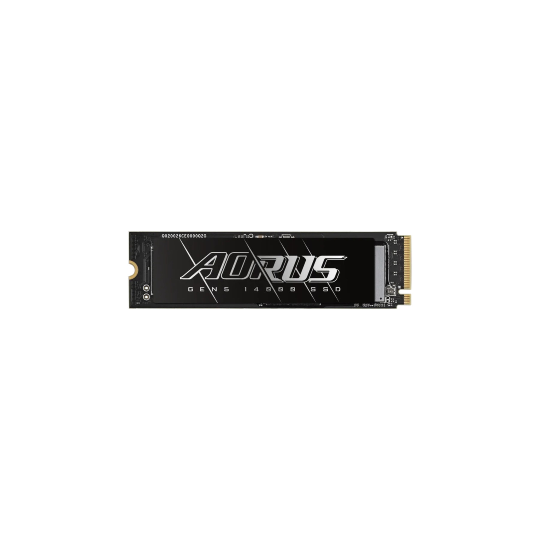 Czarny dysk SSD M.2 z logo AORUS. Białe tło.