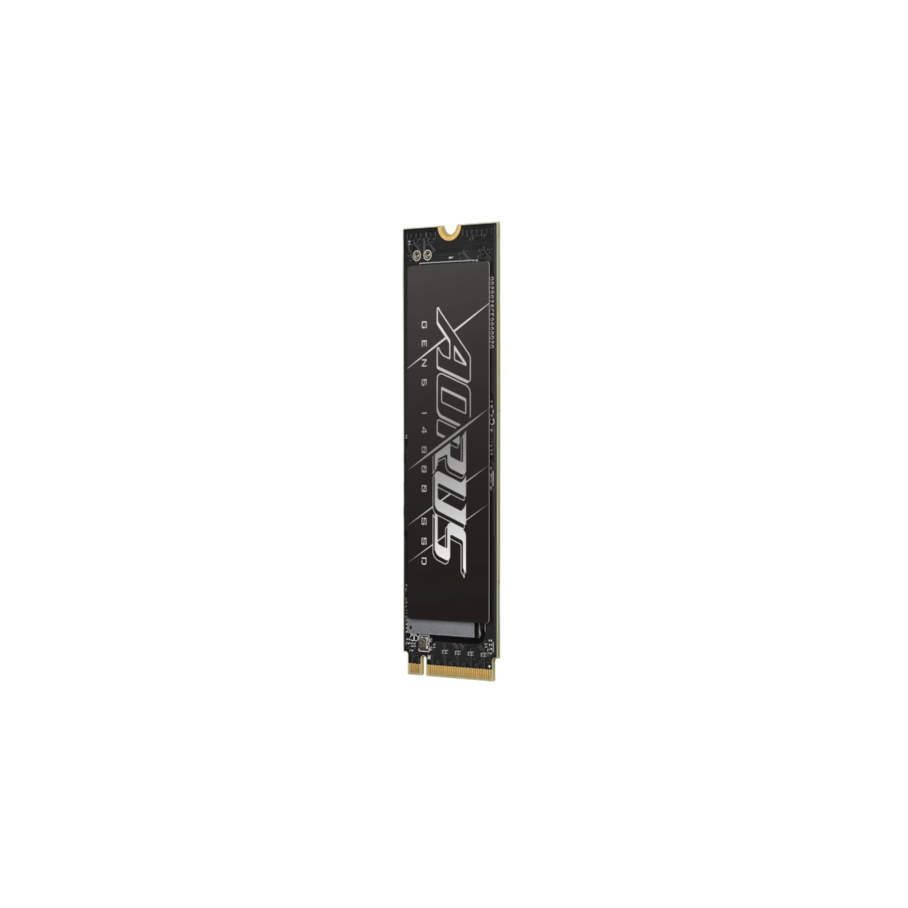 Czarny dysk SSD AORUS na białym tle, z nazwą AORUS na nim.
