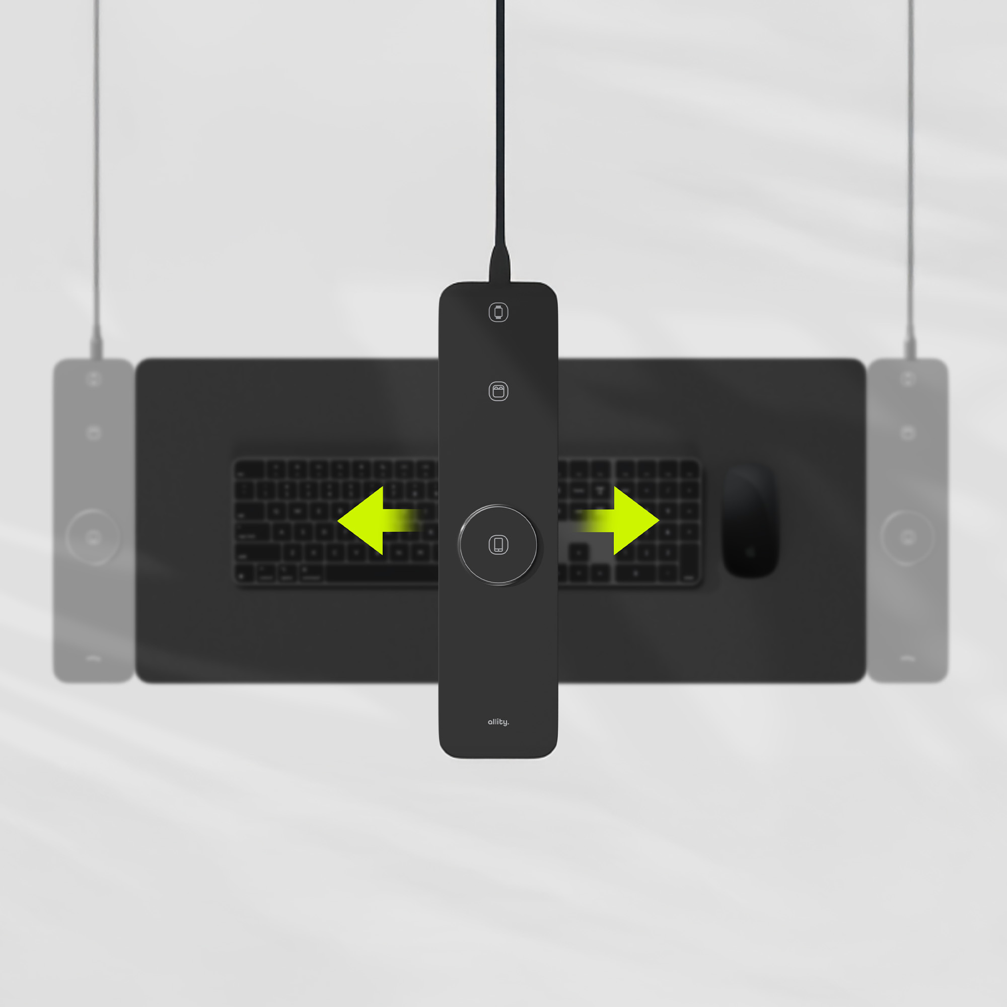 Czarny pilot. Strzałki wskazujące ruch klawiatury.