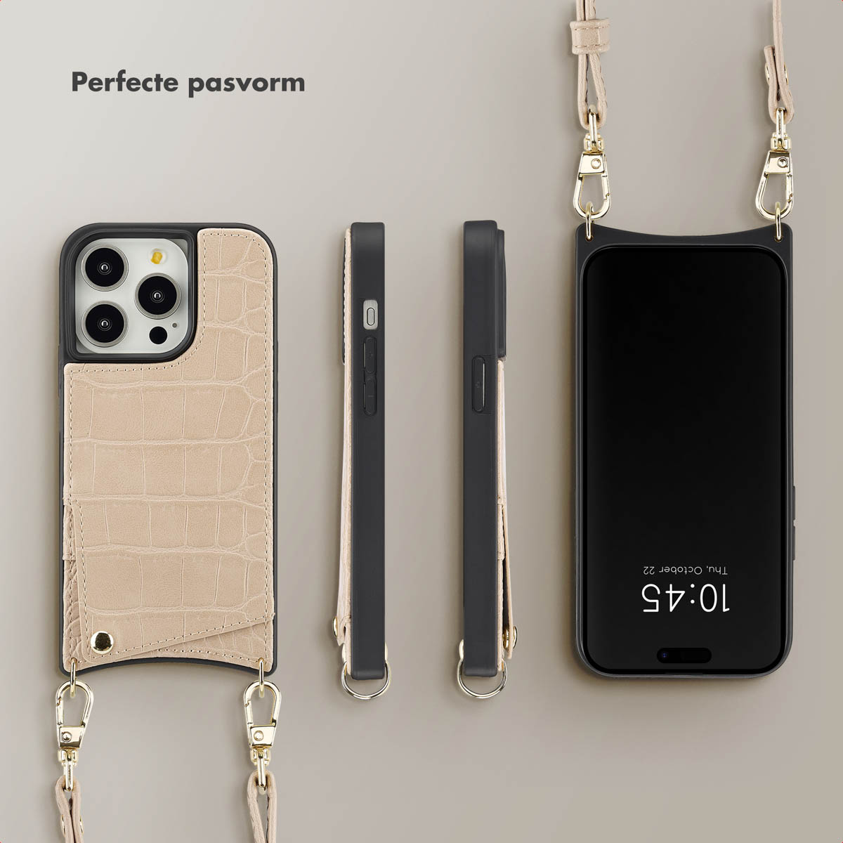SELENCIA Coque avec lanière compatible avec iPhone 14 Pro Étui de Téléphone voor Apple iPhone 14 Pro Beige