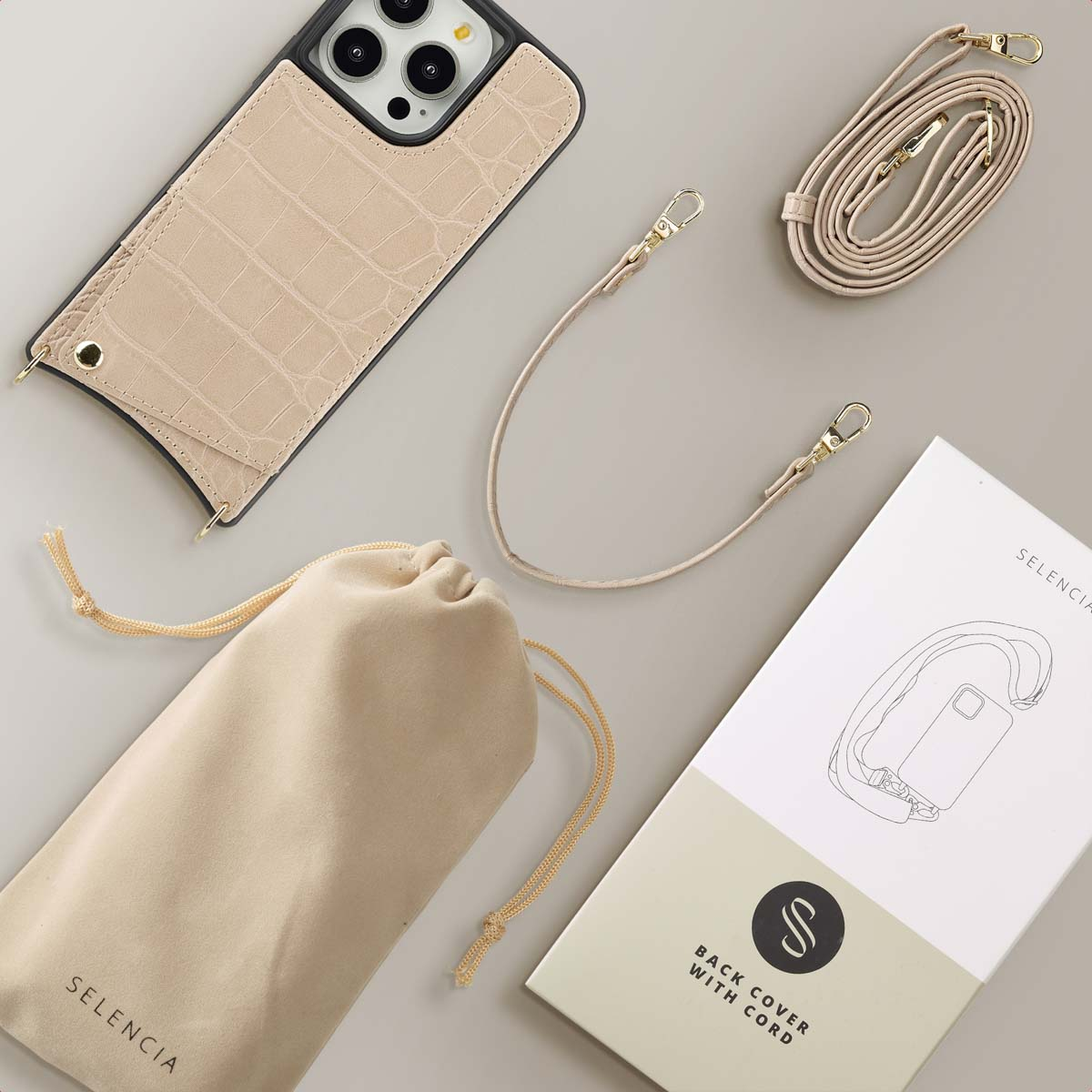SELENCIA Coque avec lanière compatible avec iPhone 14 Pro Étui de Téléphone voor Apple iPhone 14 Pro Beige