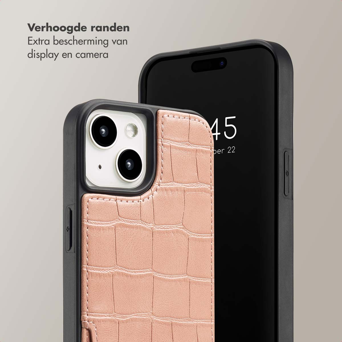 SELENCIA Nova Croco Backcover met koord en pashouder geschikt voor iPhone 15 Phone case for Apple iPhone 15 Pink
