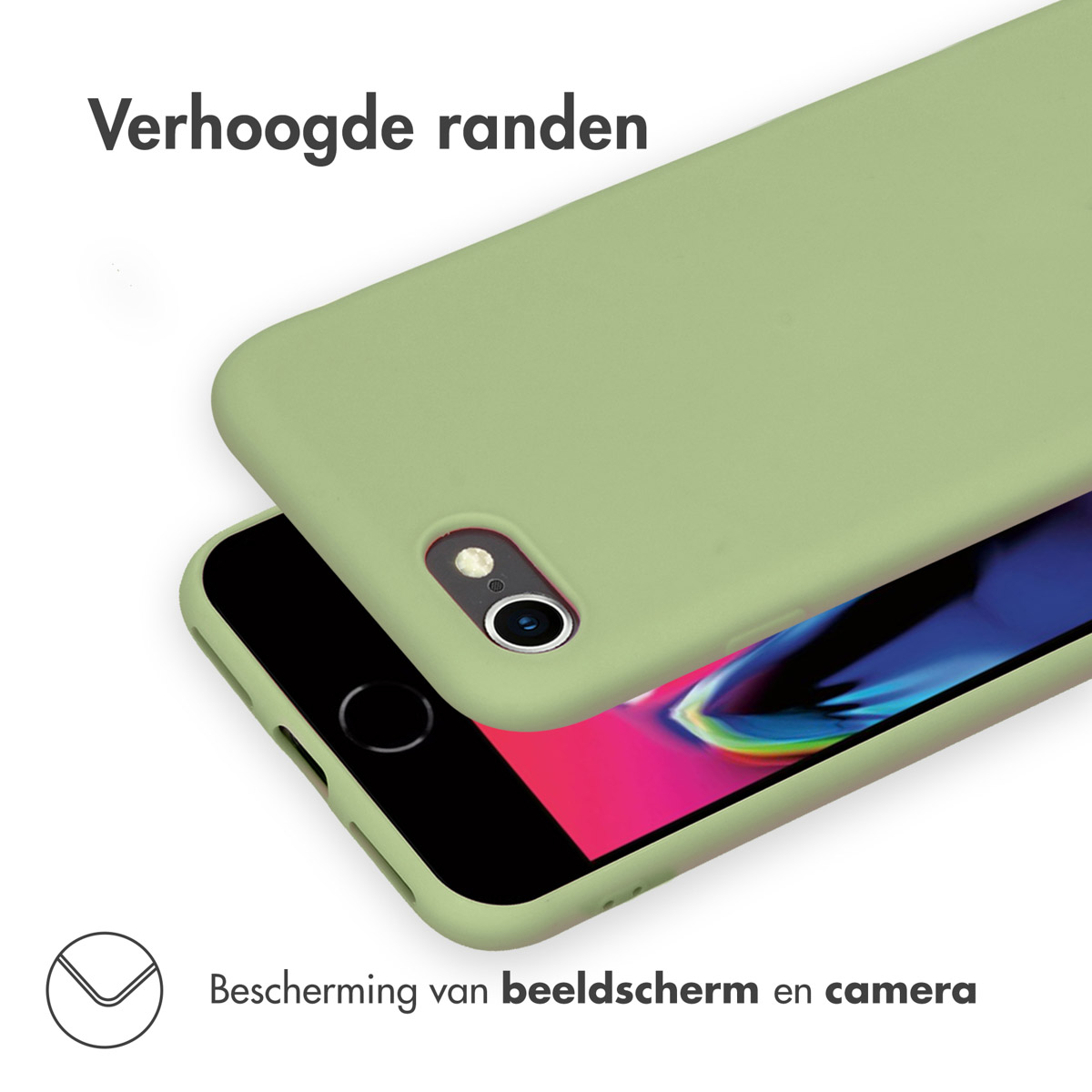 Green phone case with a phone inside, white background.