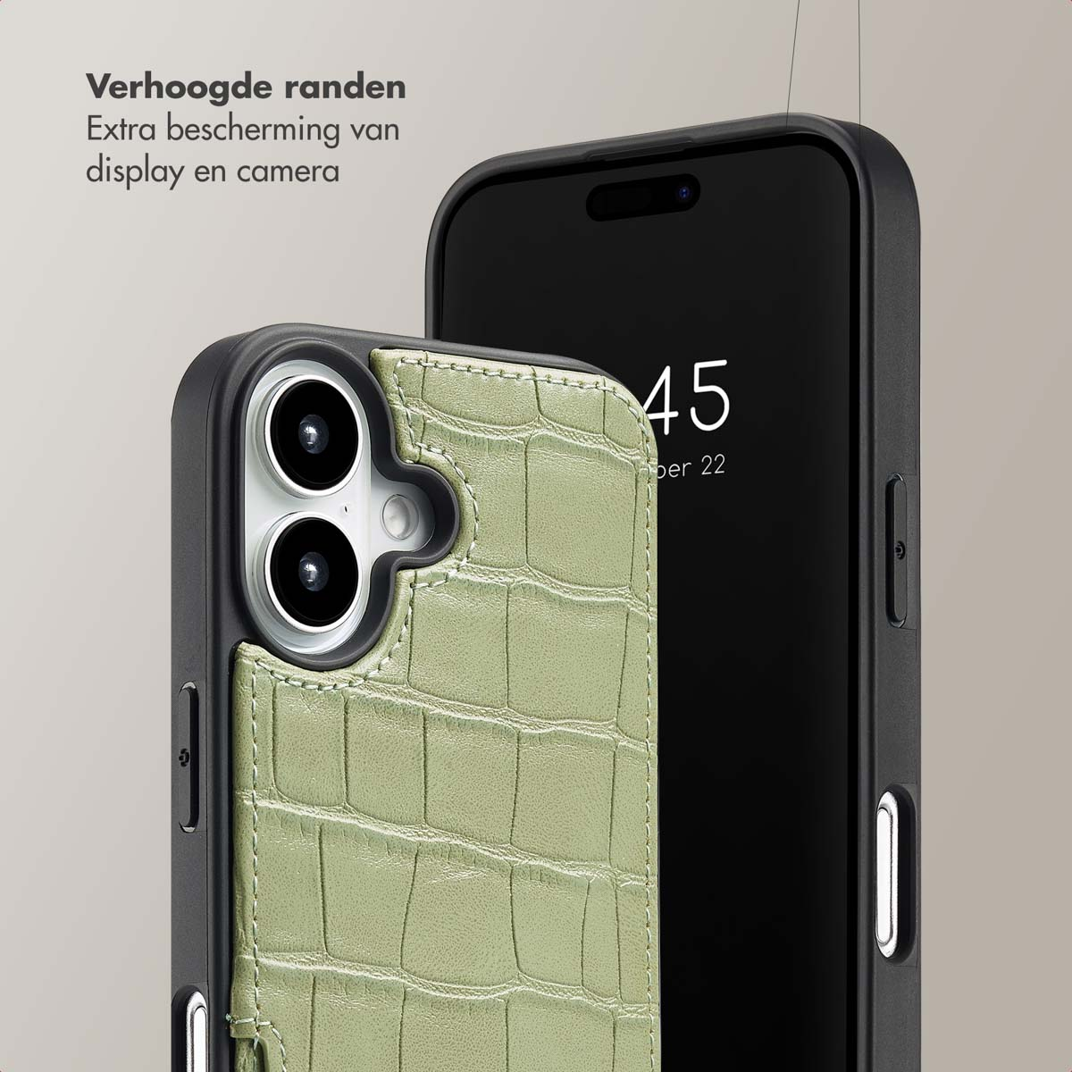 SELENCIA Nova Croco Backcover met koord en pashouder geschikt voor Apple iPhone 16 Telefoonhoesje voor Apple iPhone 16 Groen