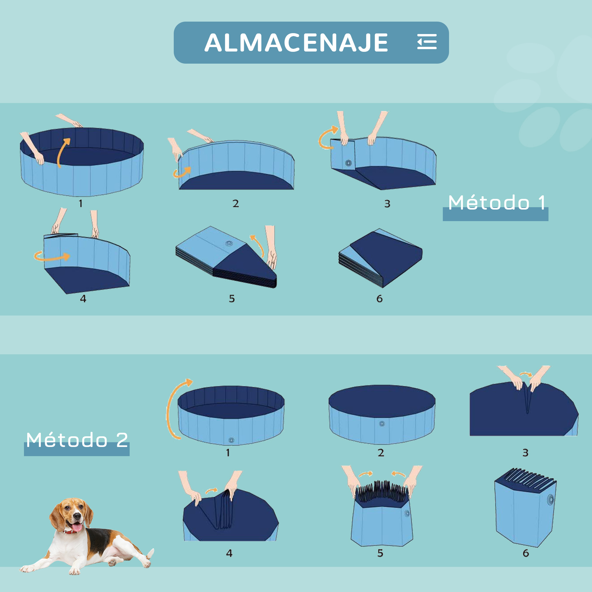 Diagrama de montaje de una piscina. Muestra dos métodos, con los pasos de montaje.