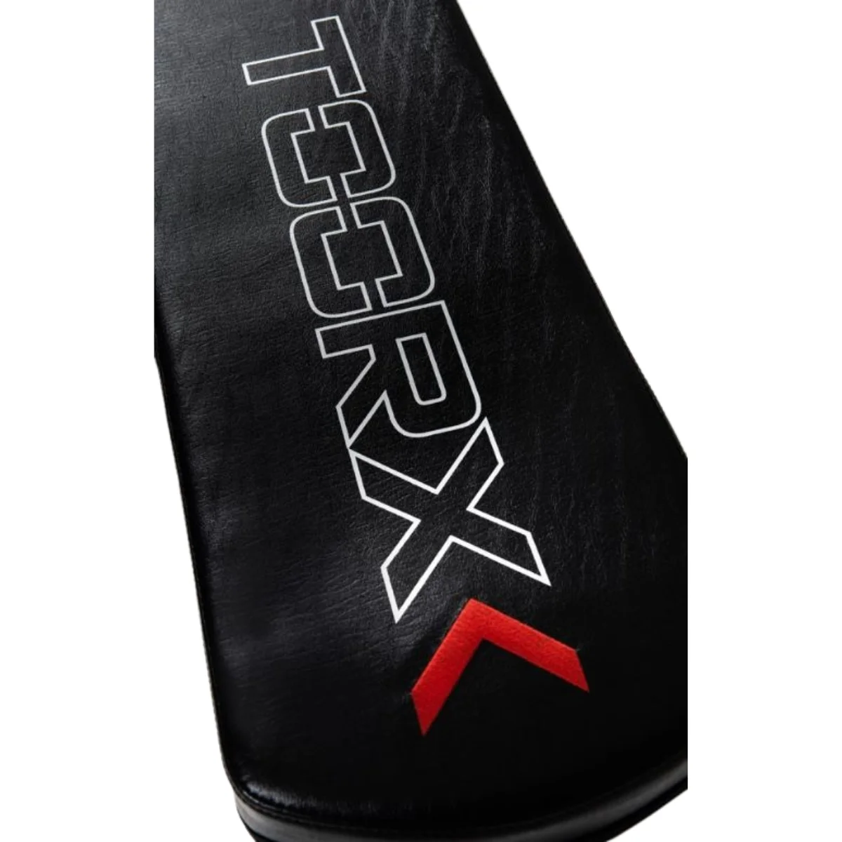 Black weight bench cushion with 'TORRX' in white text and a red arrow.