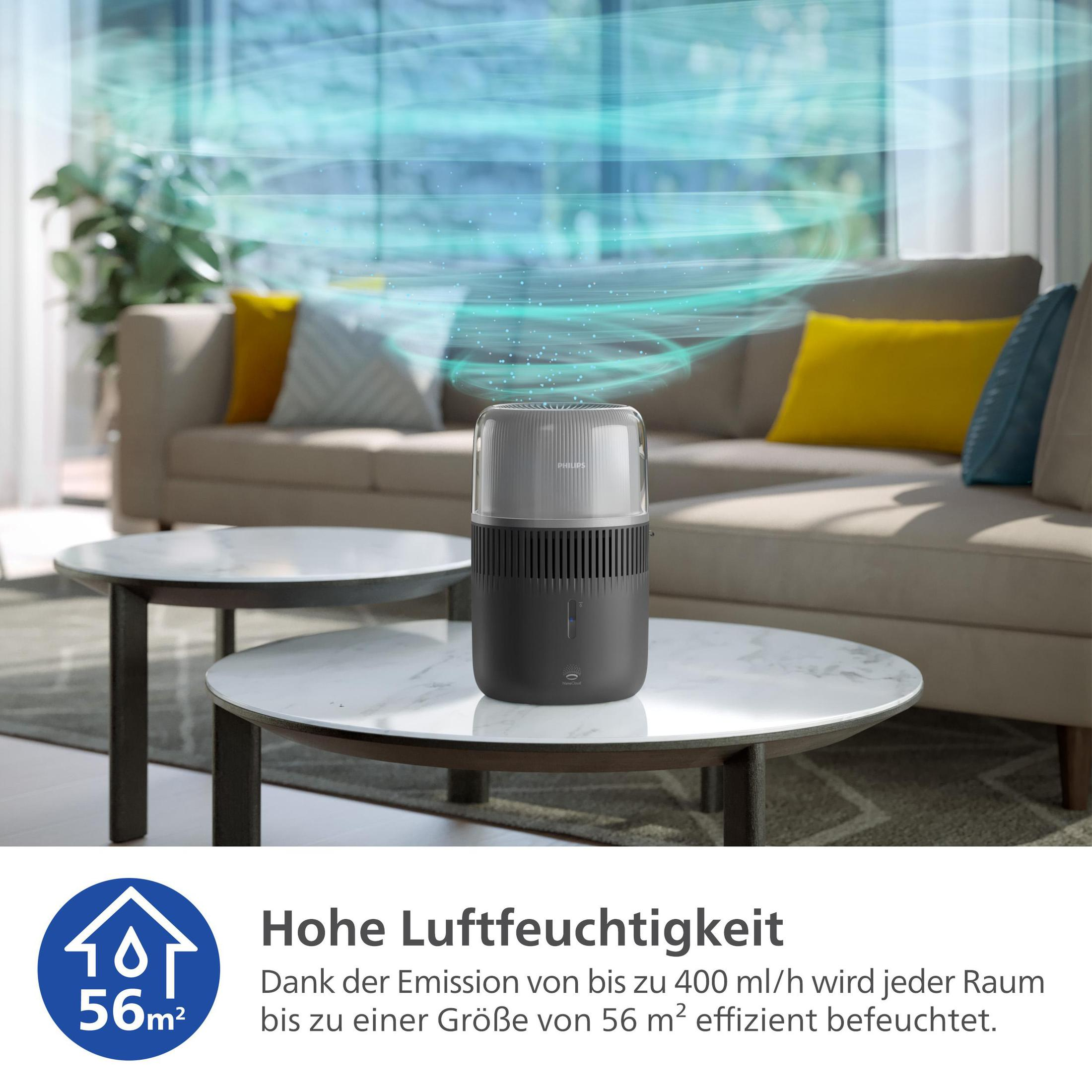 PHILIPS HU5710/03 GREY Luftbefeuchter Dunkelgrau/Silber (14,1 Watt, Raumgröße: 56 m²)